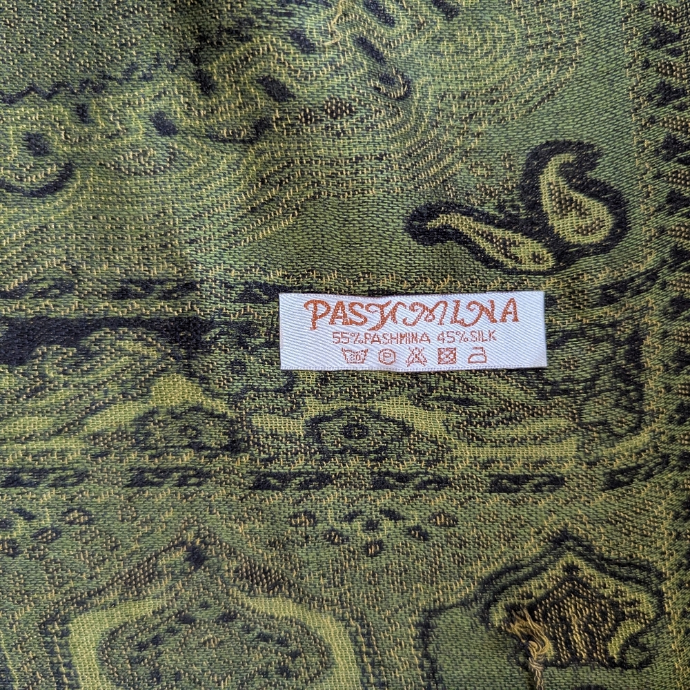 Pashmina Green and Black Paisley Shawl - Picture 2 of 5
